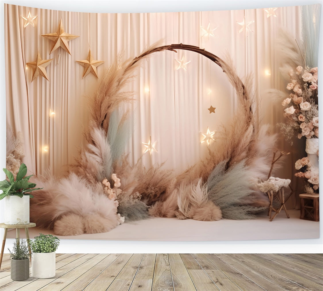 Wedding Christmas Backdrop Starry Pampas Floral Arch Elegant Wedding Backdrop UK TWW59-51