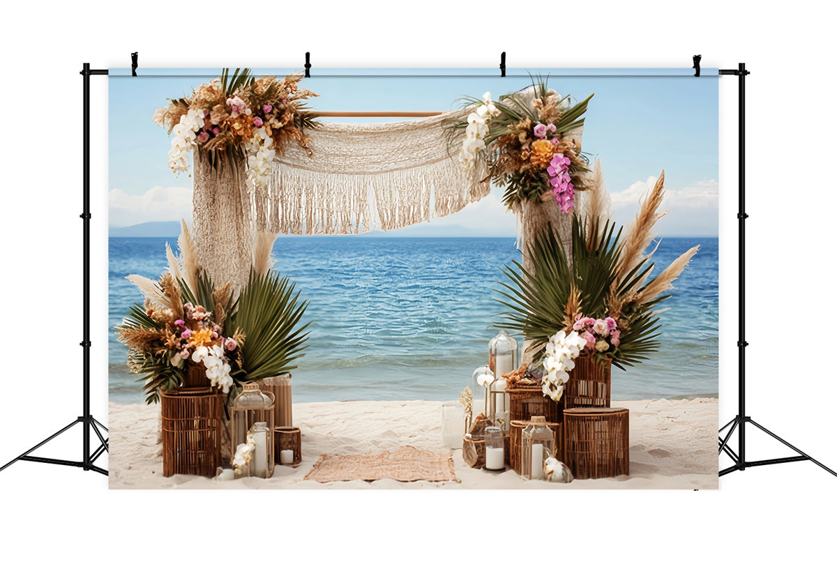 Wedding Beach Backdrop Bohemian Seaside Macrame Arch Wedding Backdrops Ideas UK TWW59-52
