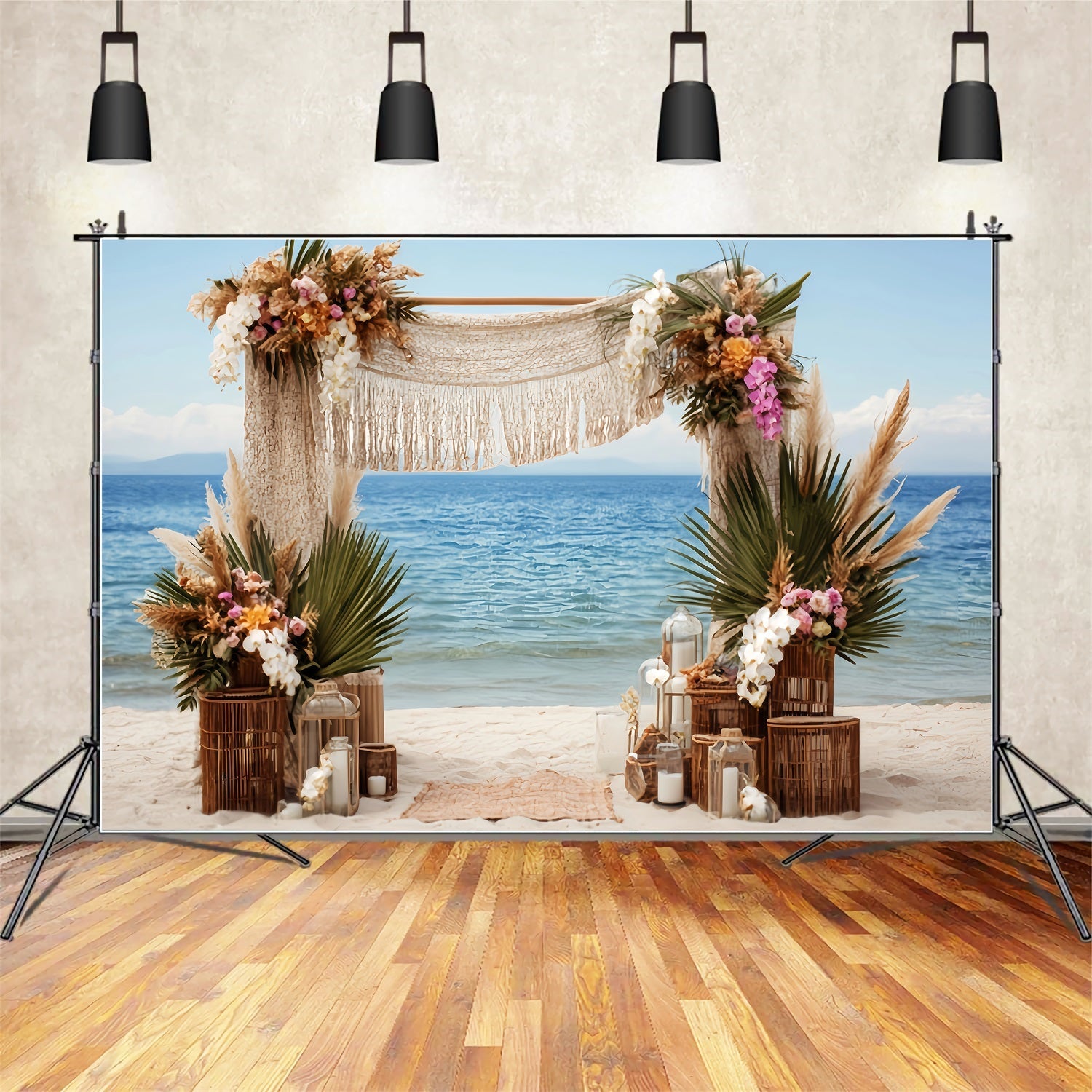 Wedding Beach Backdrop Bohemian Seaside Macrame Arch Wedding Backdrops Ideas UK TWW59-52