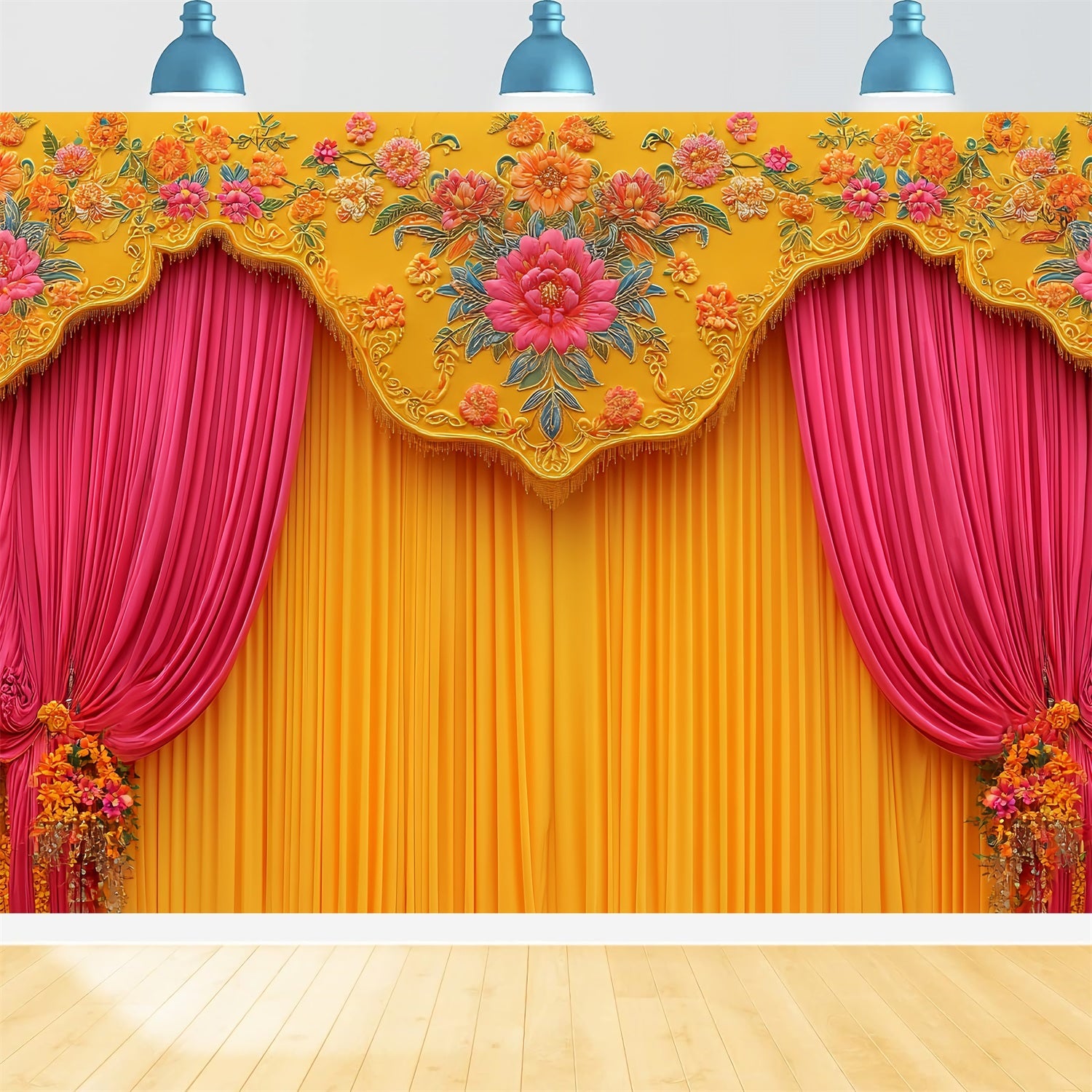 Wedding Indian Backdrop Vibrant Floral Curtain Drapes Wedding Backdrops UK TWW59-53
