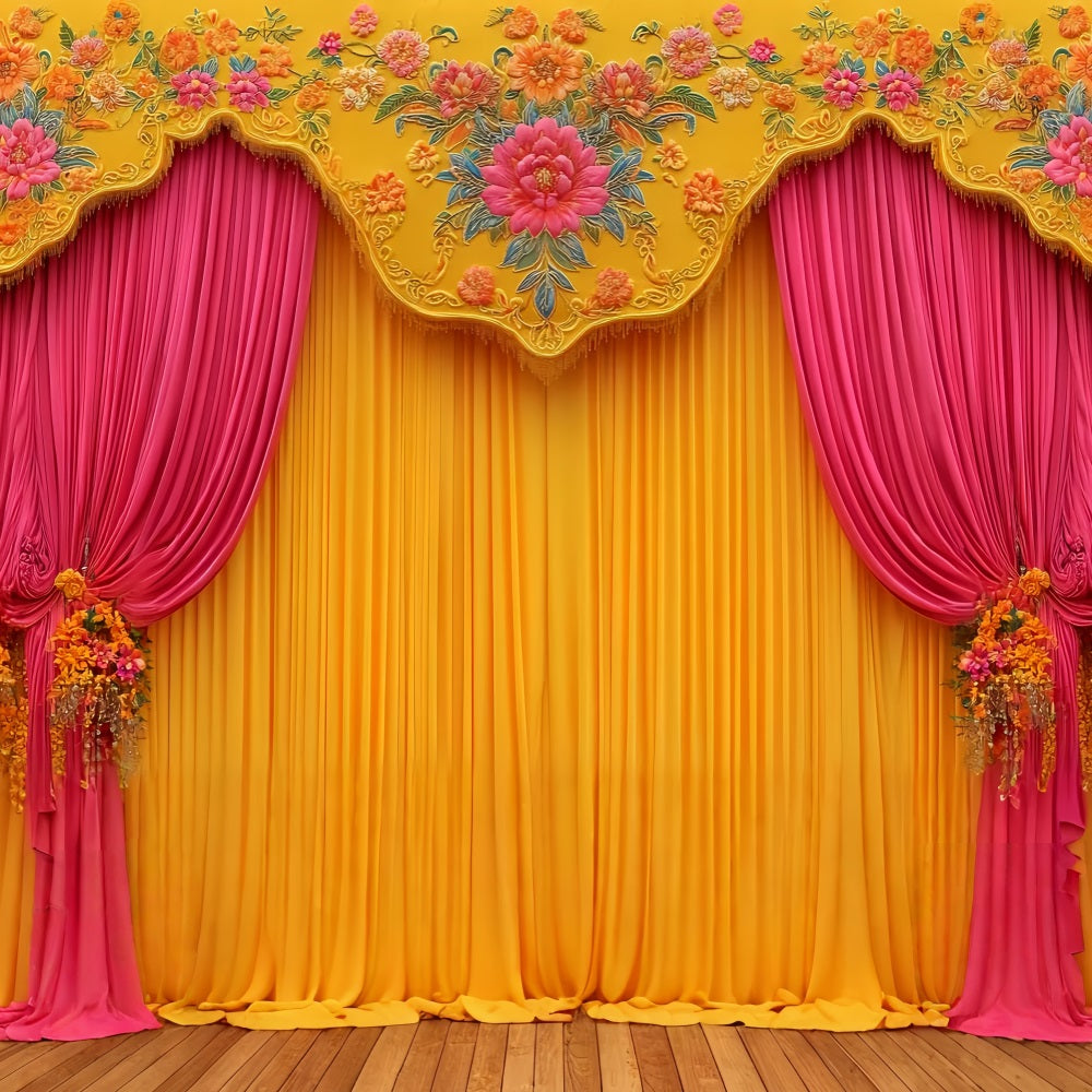 Wedding Indian Backdrop Vibrant Floral Curtain Drapes Wedding Backdrops UK TWW59-53
