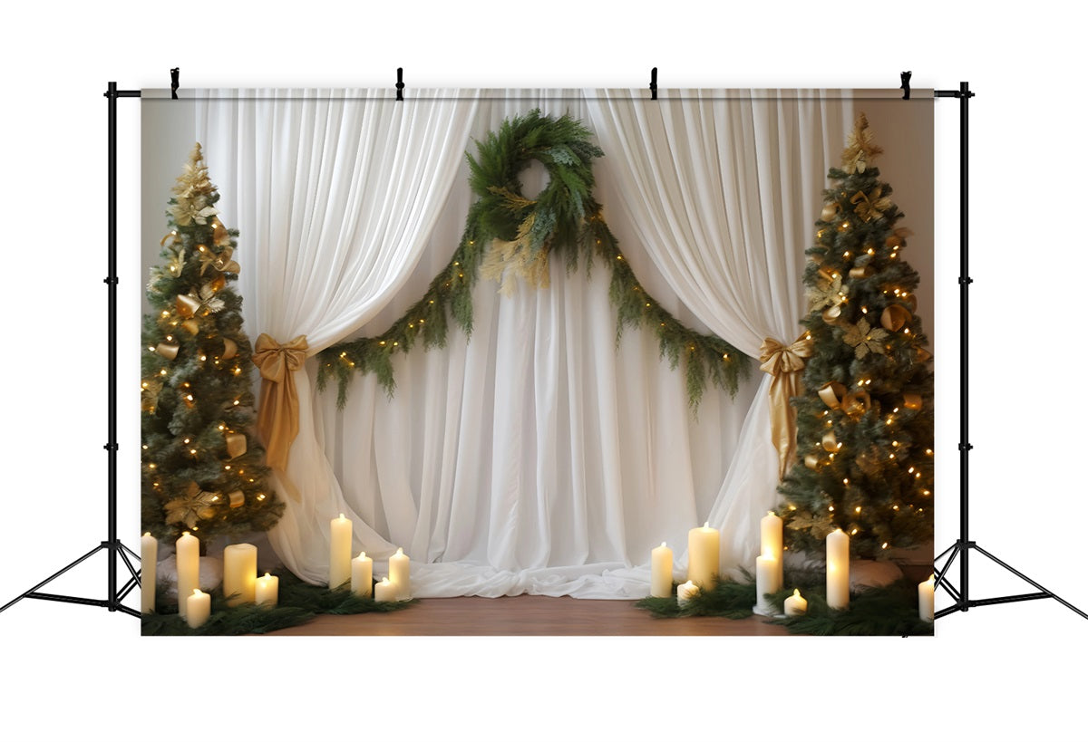 Wedding Christmas Backdrop Candlelight Evergreen Drapes Wedding Backdrop UK TWW59-55