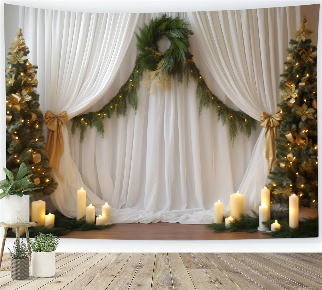 Wedding Christmas Backdrop Candlelight Evergreen Drapes Wedding Backdrop UK TWW59-55