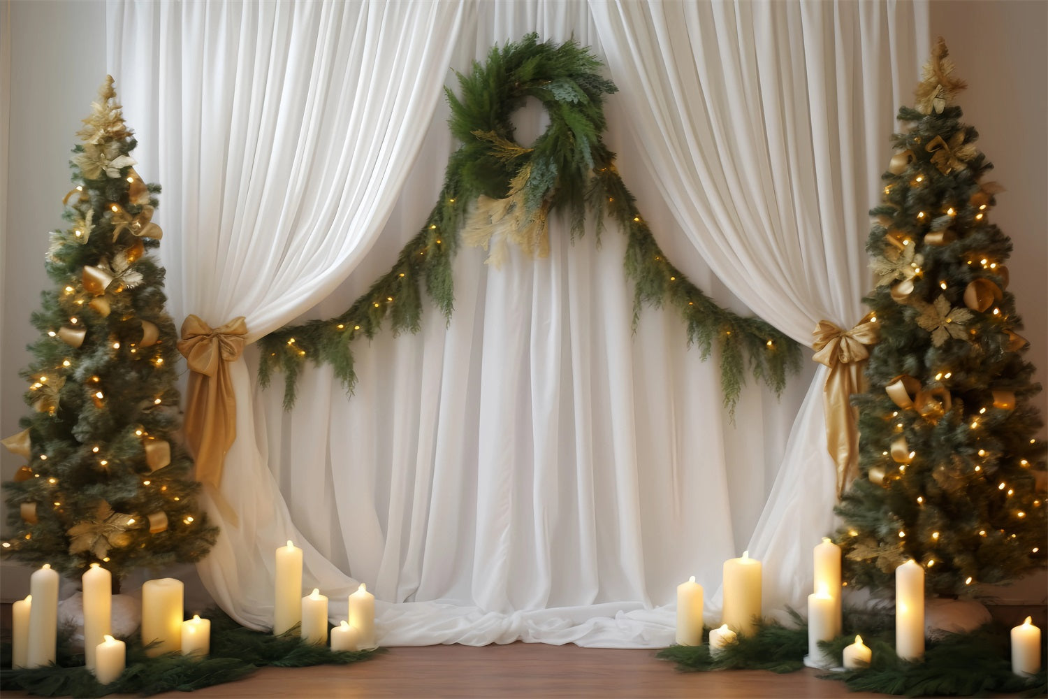 Wedding Christmas Backdrop Candlelight Evergreen Drapes Wedding Backdrop UK TWW59-55