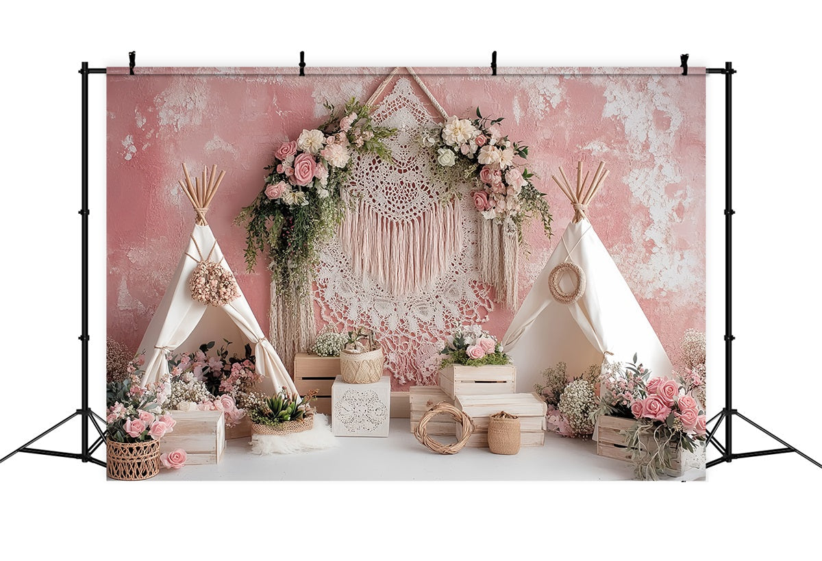 Wedding Boho Backdrop Bohemian Pink Tent Flowers Elegant Wedding Backdrop UK TWW59-56