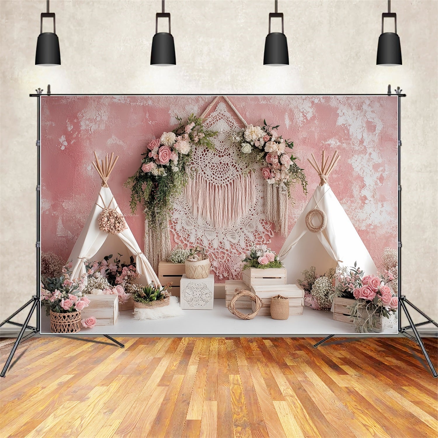 Wedding Boho Backdrop Bohemian Pink Tent Flowers Elegant Wedding Backdrop UK TWW59-56