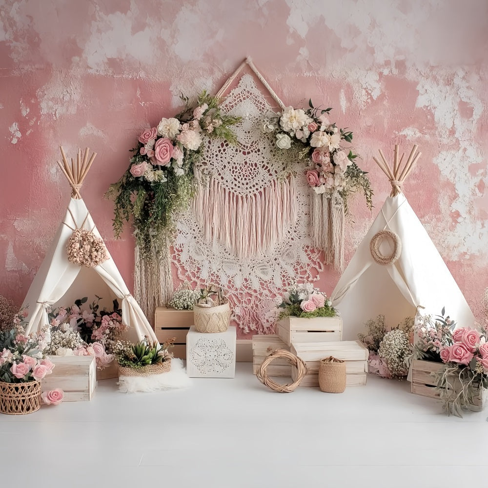 Wedding Boho Backdrop Bohemian Pink Tent Flowers Elegant Wedding Backdrop UK TWW59-56