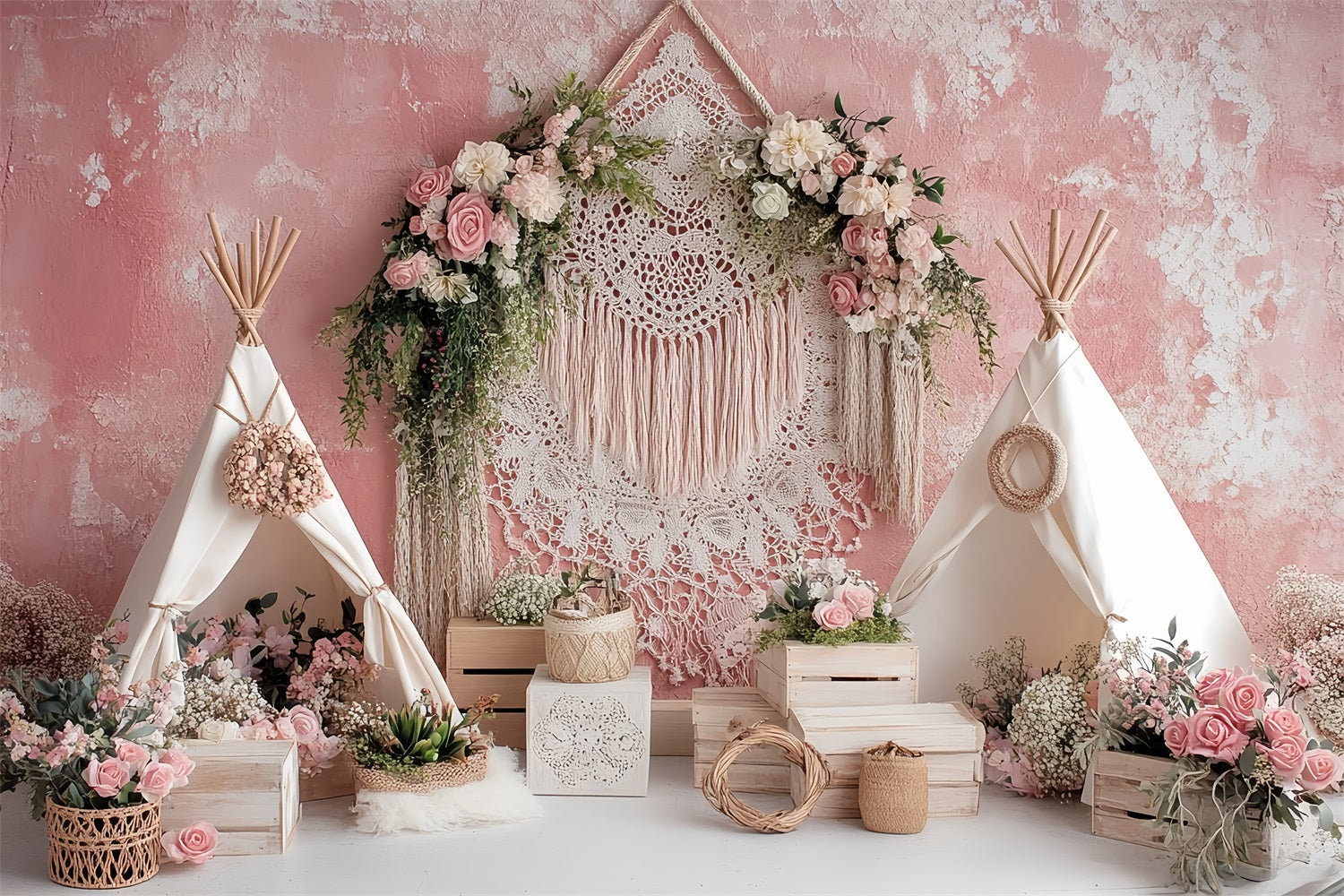 Wedding Boho Backdrop Bohemian Pink Tent Flowers Elegant Wedding Backdrop UK TWW59-56