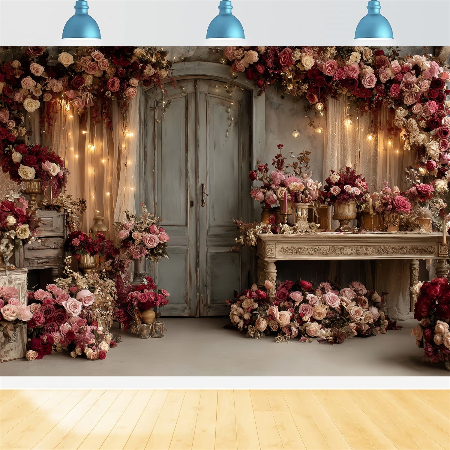 Wedding Vintage Backdrop Vintage Roses Rustic Doorway Wedding Backdrop Design UK TWW59-57