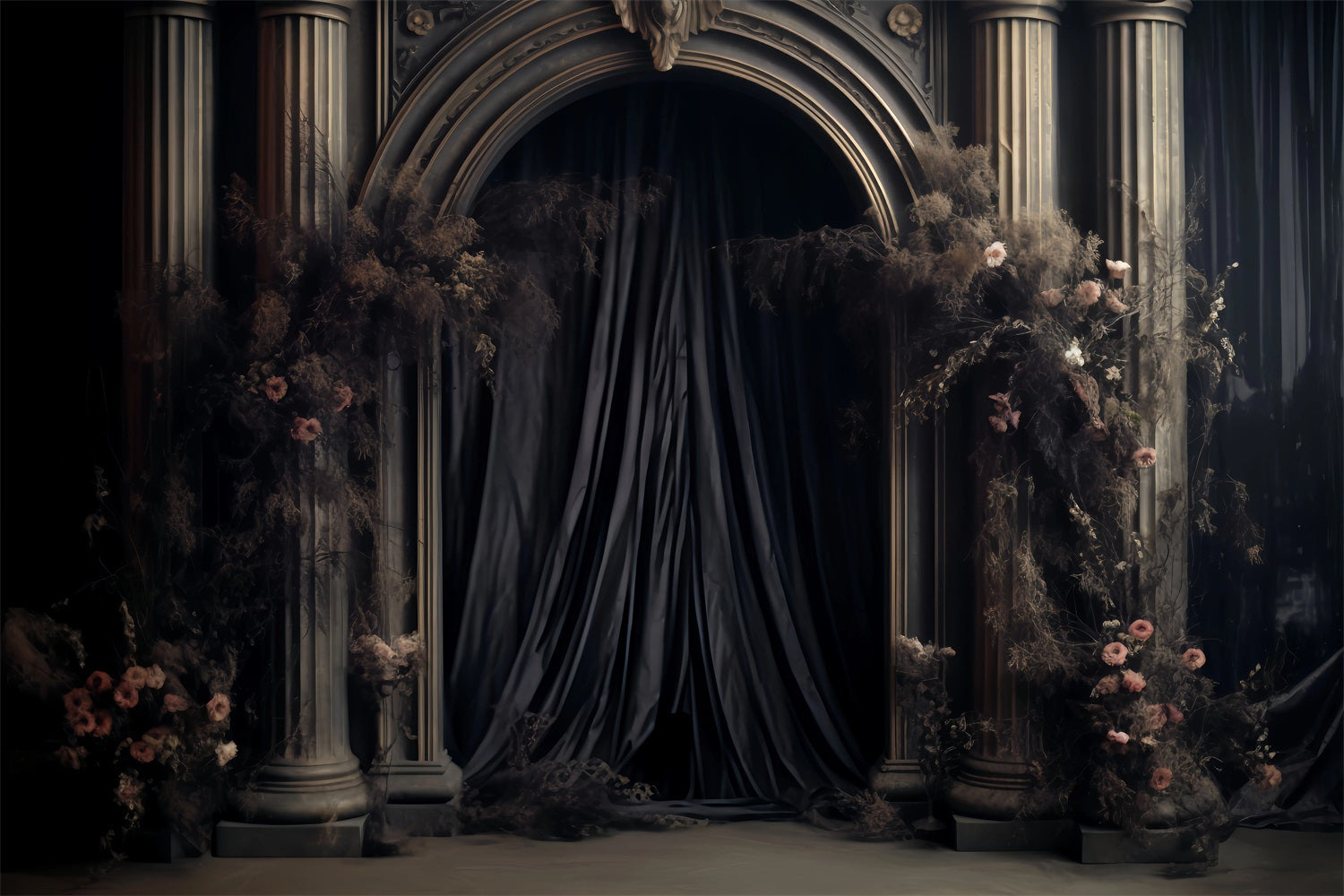 Wedding Gothique Backdrop Gothic Columns Dark Floral Wedding Backdrops UK TWW59-59