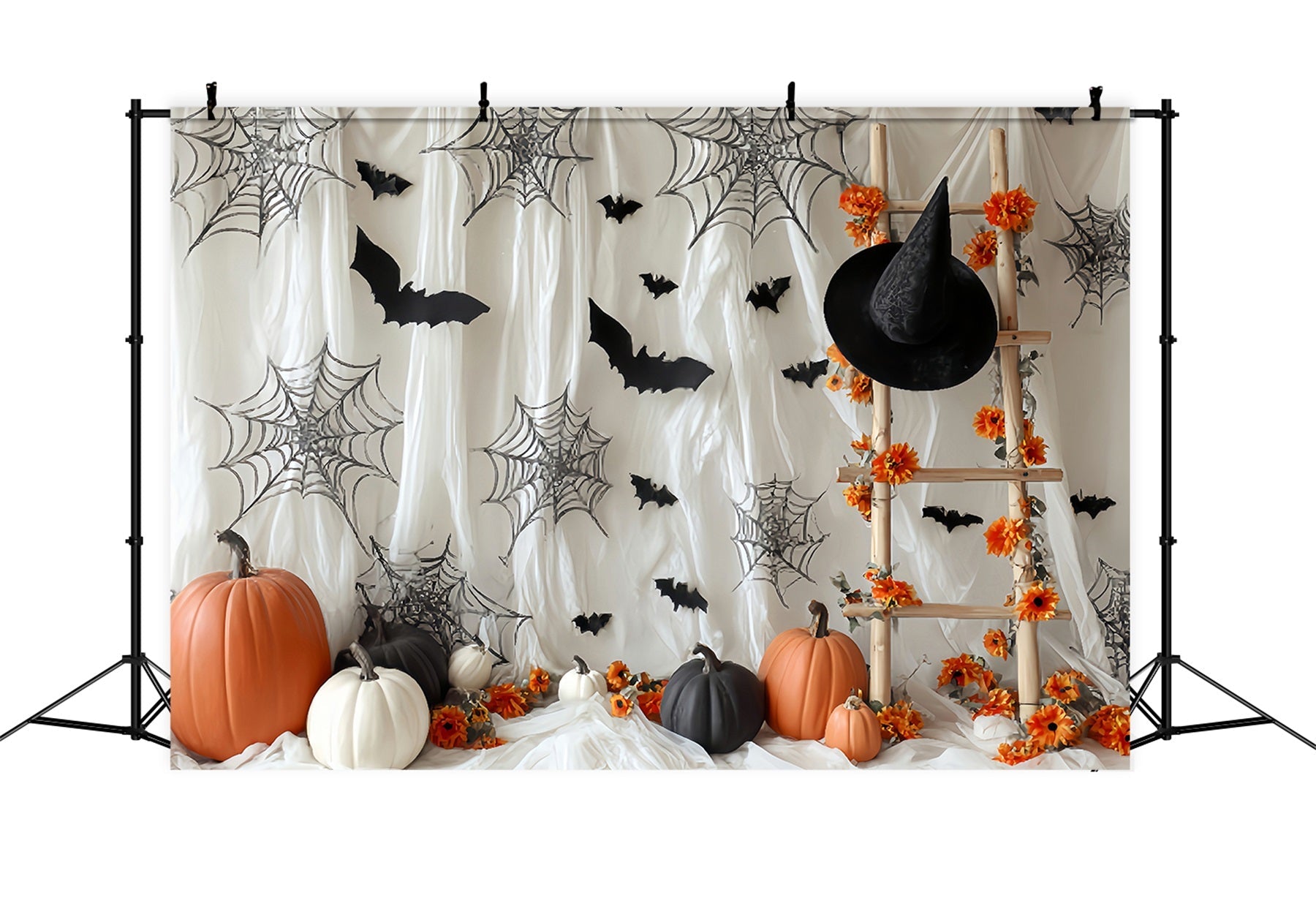 Halloween Bat Backdrop Pumpkin Spider Web Ladder Halloween Photo Backdrop UK TWW59-62