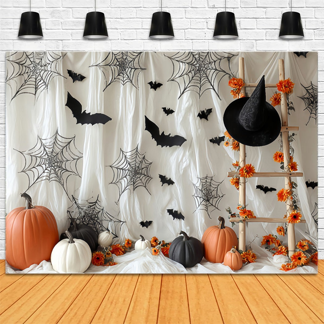 Halloween Bat Backdrop Pumpkin Spider Web Ladder Halloween Photo Backdrop UK TWW59-62