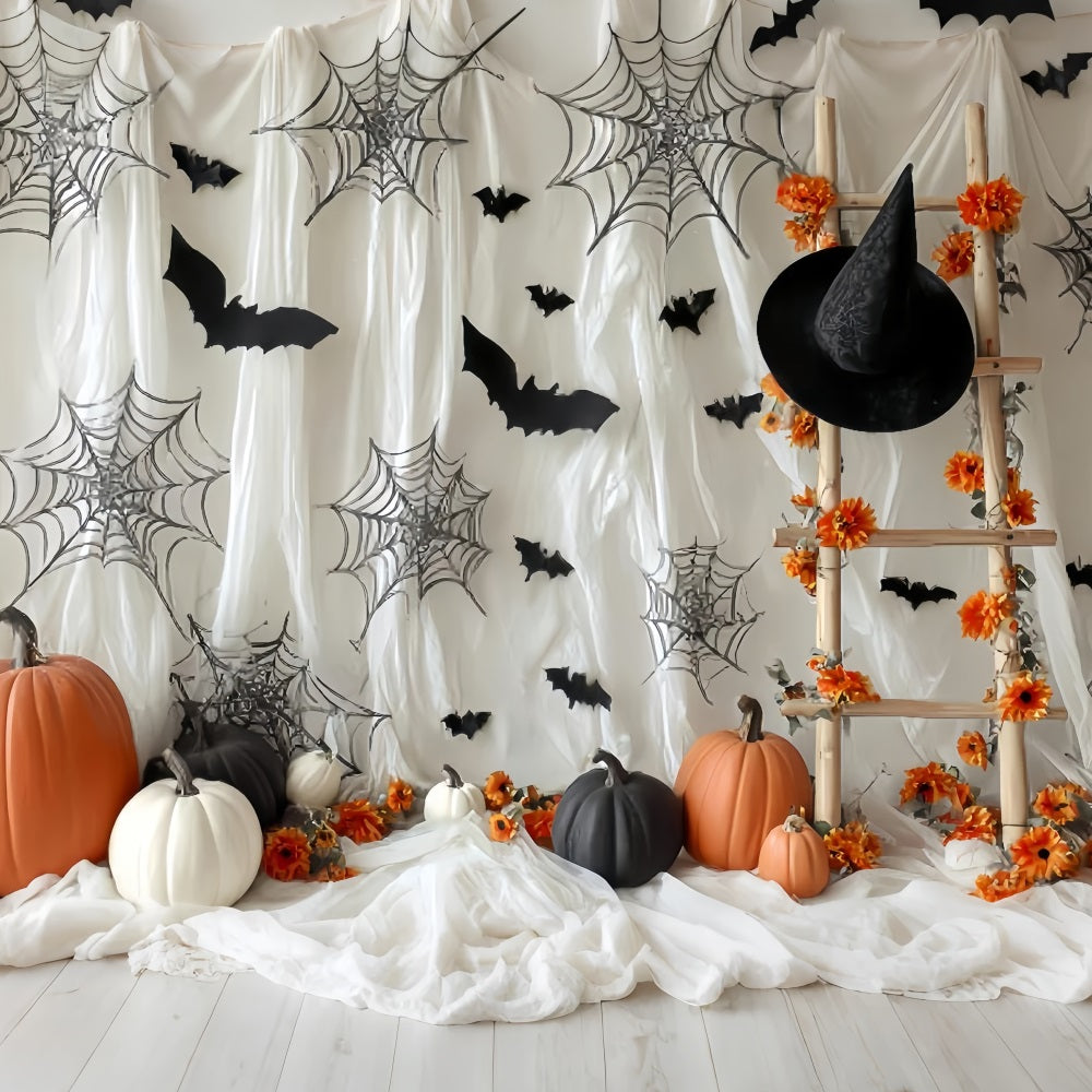 Halloween Bat Backdrop Pumpkin Spider Web Ladder Halloween Photo Backdrop UK TWW59-62