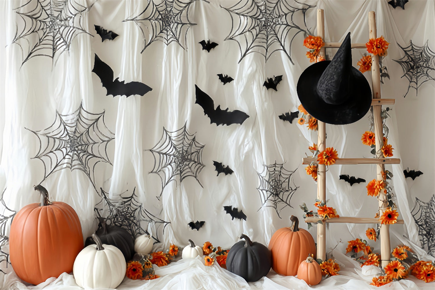 Halloween Bat Backdrop Pumpkin Spider Web Ladder Halloween Photo Backdrop UK TWW59-62