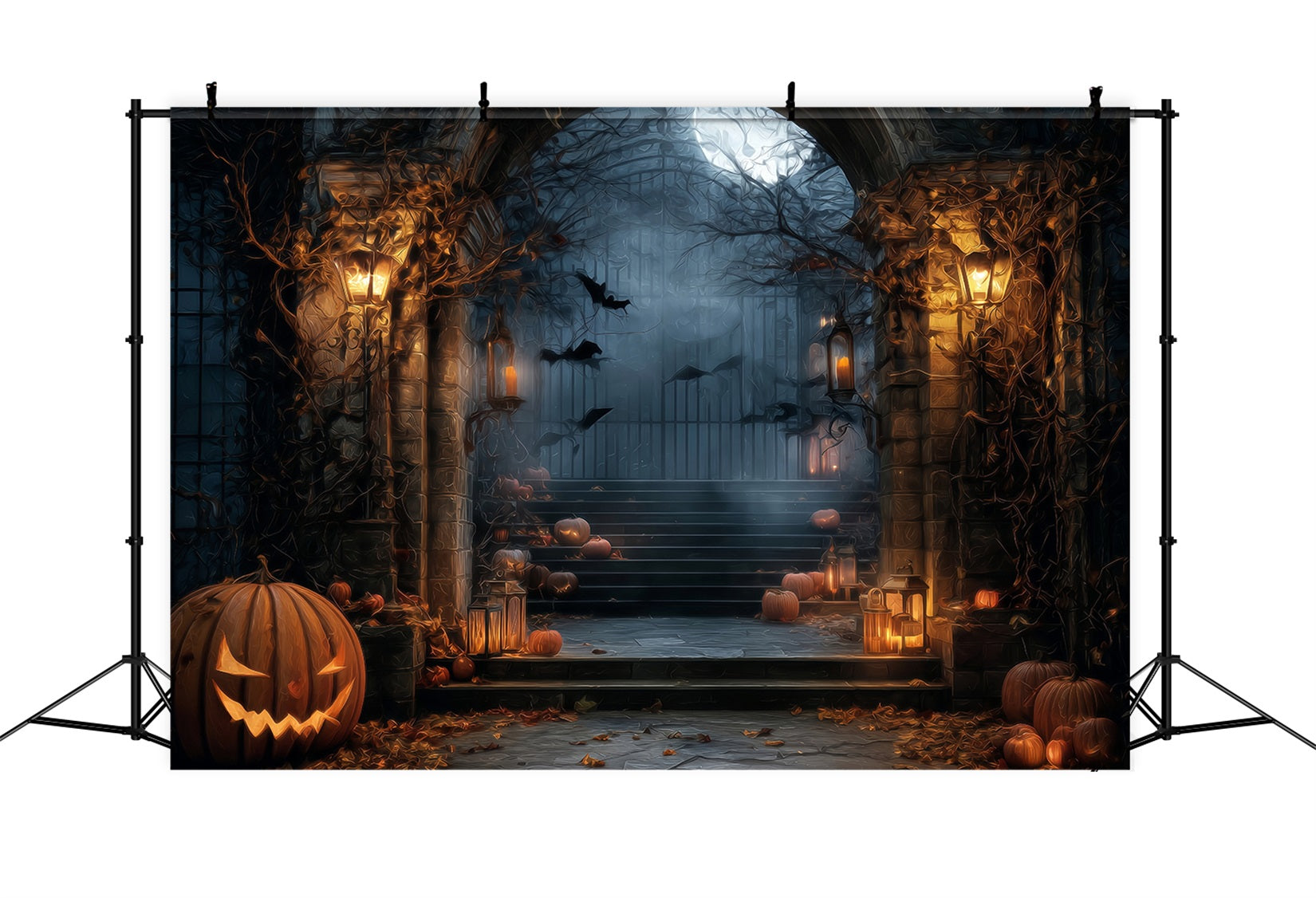 Halloween Haunted Forest Backdrop Spooky Gate Lantern Pumpkins Halloween Backdrop UK TWW59-64