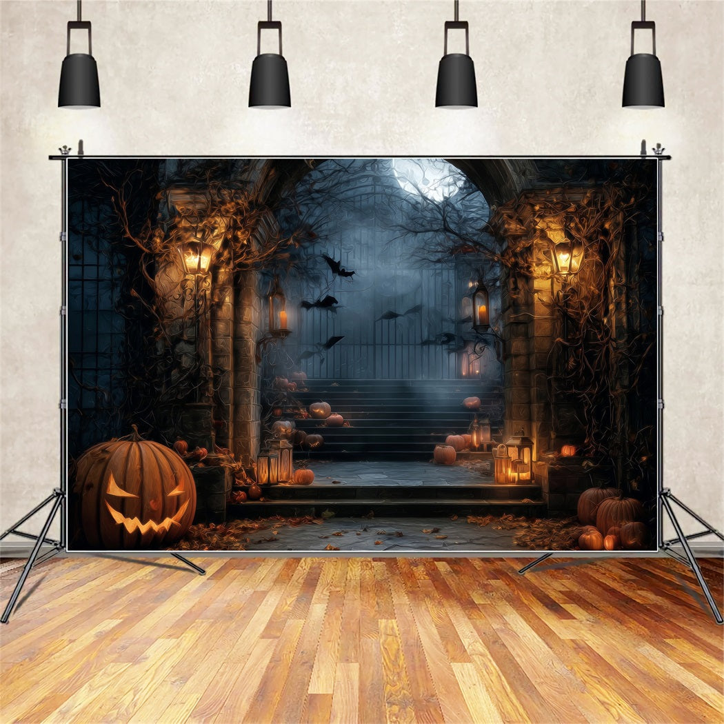 Halloween Haunted Forest Backdrop Spooky Gate Lantern Pumpkins Halloween Backdrop UK TWW59-64
