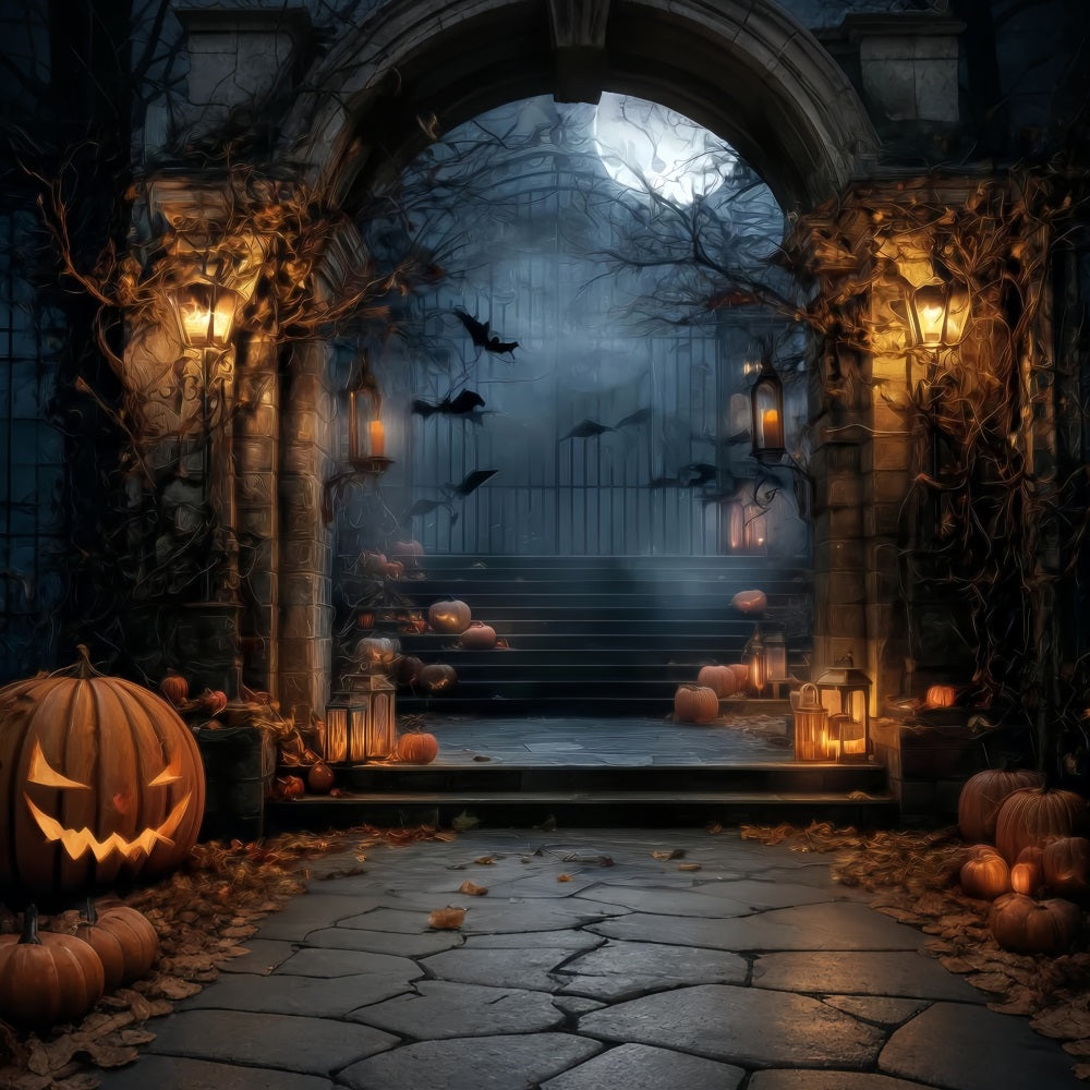 Halloween Haunted Forest Backdrop Spooky Gate Lantern Pumpkins Halloween Backdrop UK TWW59-64