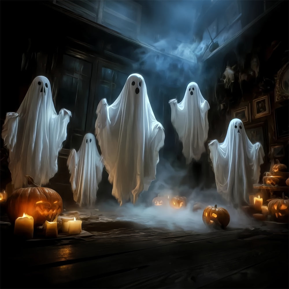 Halloween Ghost Backdrop Floating Ghosts Candle Pumpkins Spooky Halloween Backdrop UK TWW59-65