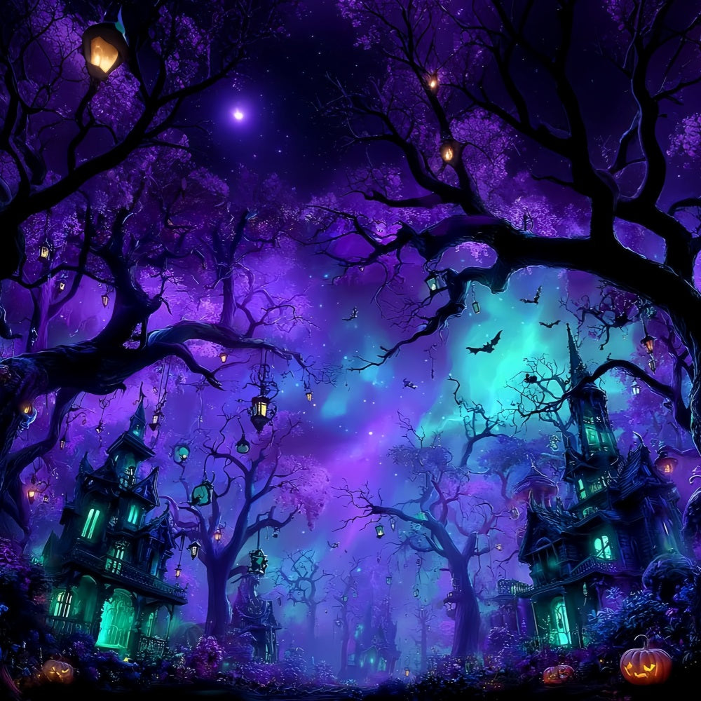 Halloween Color Backdrop Enchanted Purple Haunted Forest Halloween Backdrop Ideas UK TWW59-66