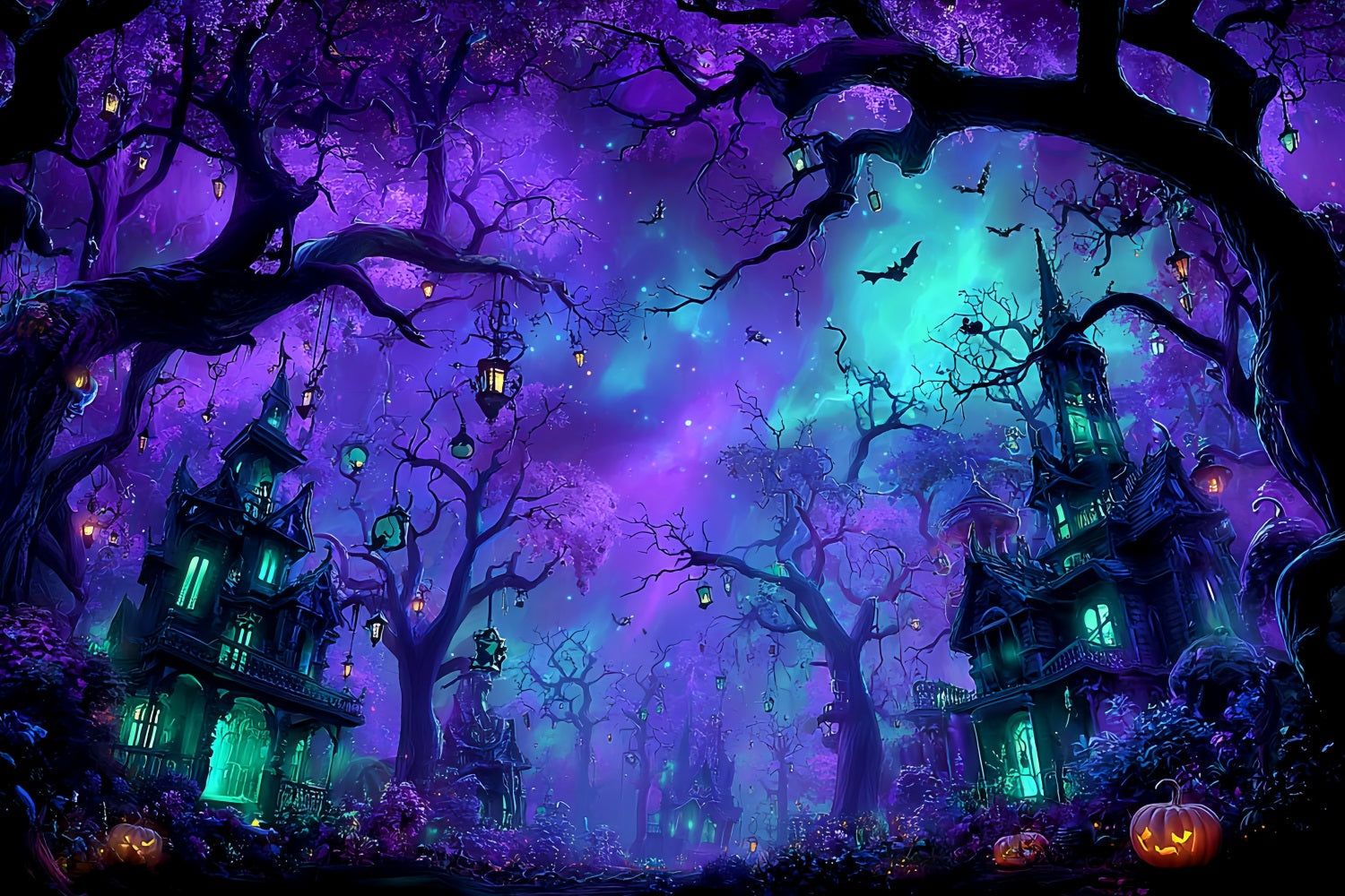 Halloween Color Backdrop Enchanted Purple Haunted Forest Halloween Backdrop Ideas UK TWW59-66