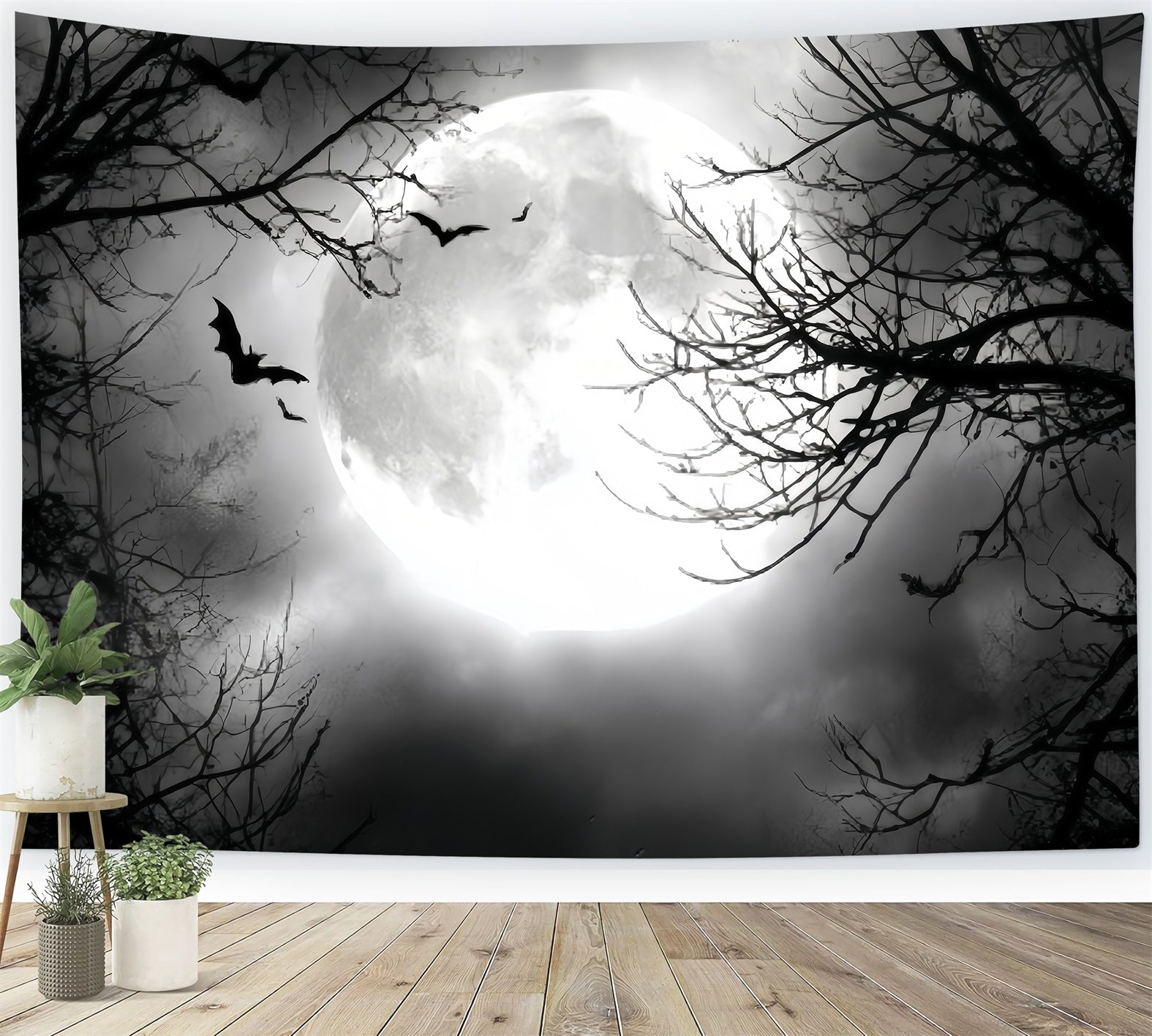 Halloween Moon Backdrop Full Moon Flying Bats Halloween Photography Backdrop UK TWW59-67
