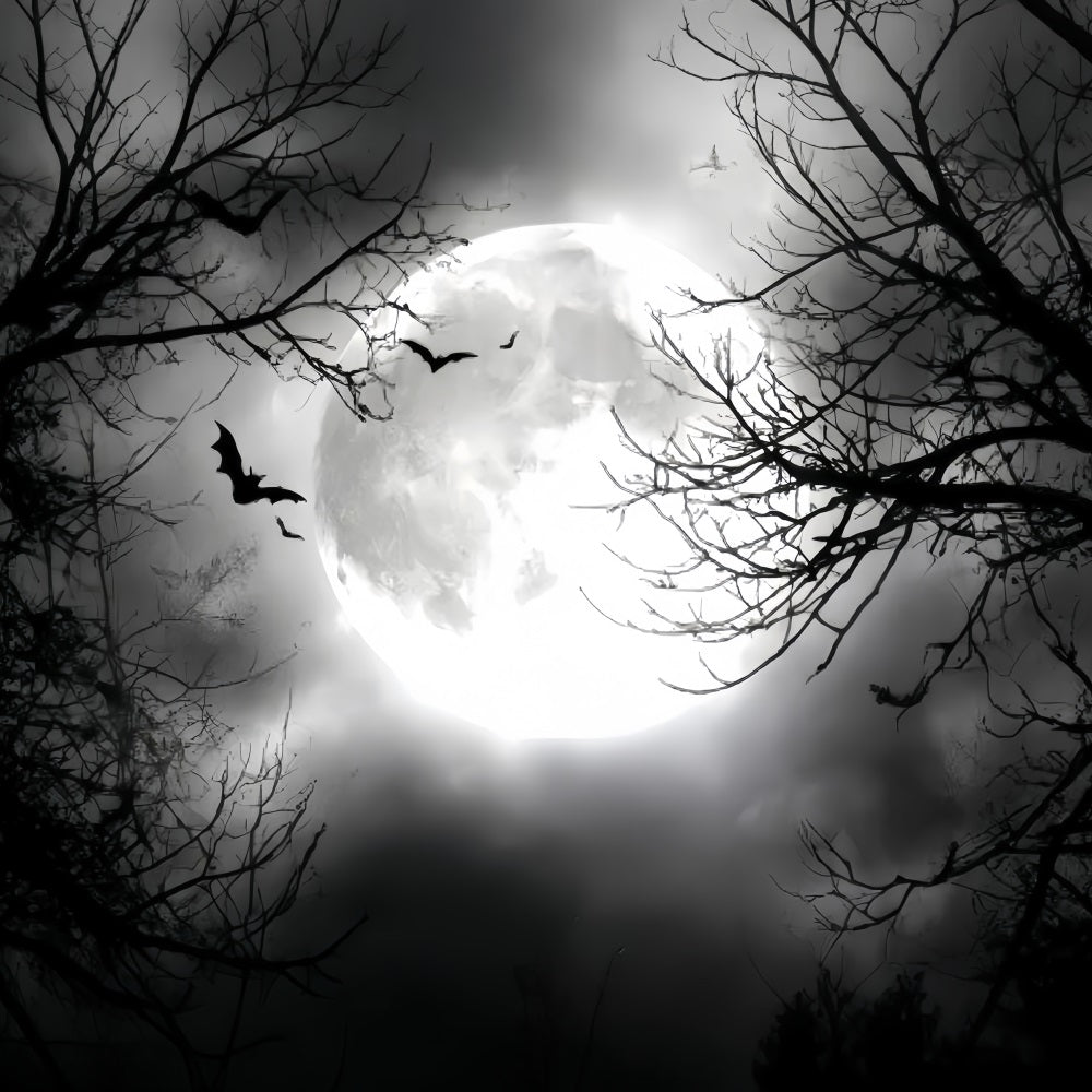 Halloween Moon Backdrop Full Moon Flying Bats Halloween Photography Backdrop UK TWW59-67