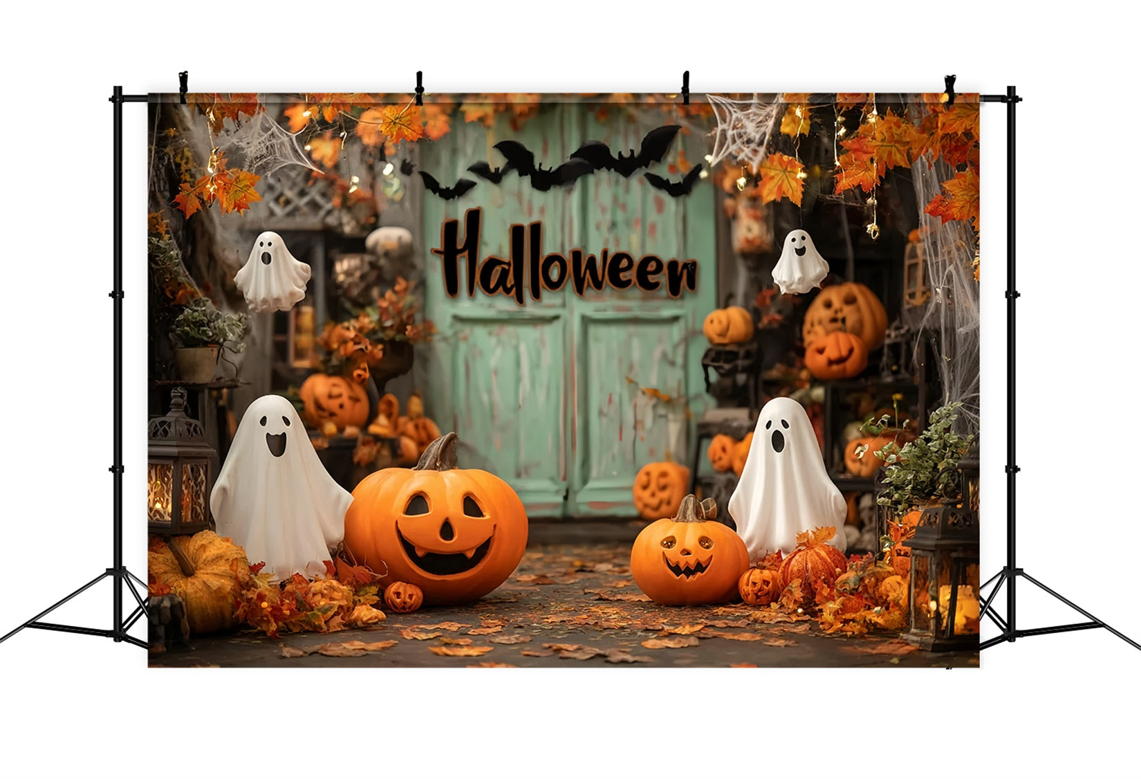 Halloween Ghost Backdrop Smiling Pumpkins Autumn Ghosts Halloween Photography Backdrop UK TWW59-72