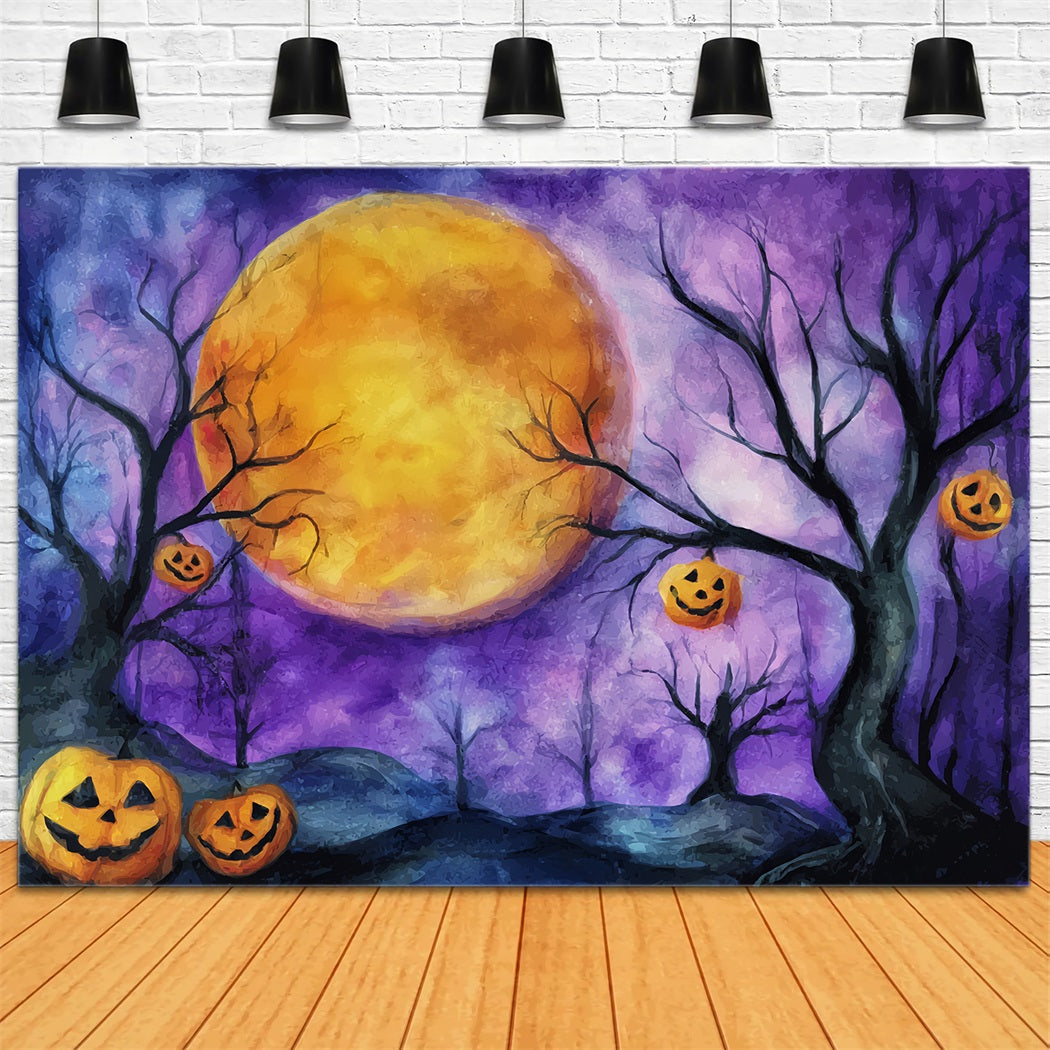 Halloween Moon Backdrop Pumpkin Moonlit Purple Sky Halloween Backdrops UK TWW59-74