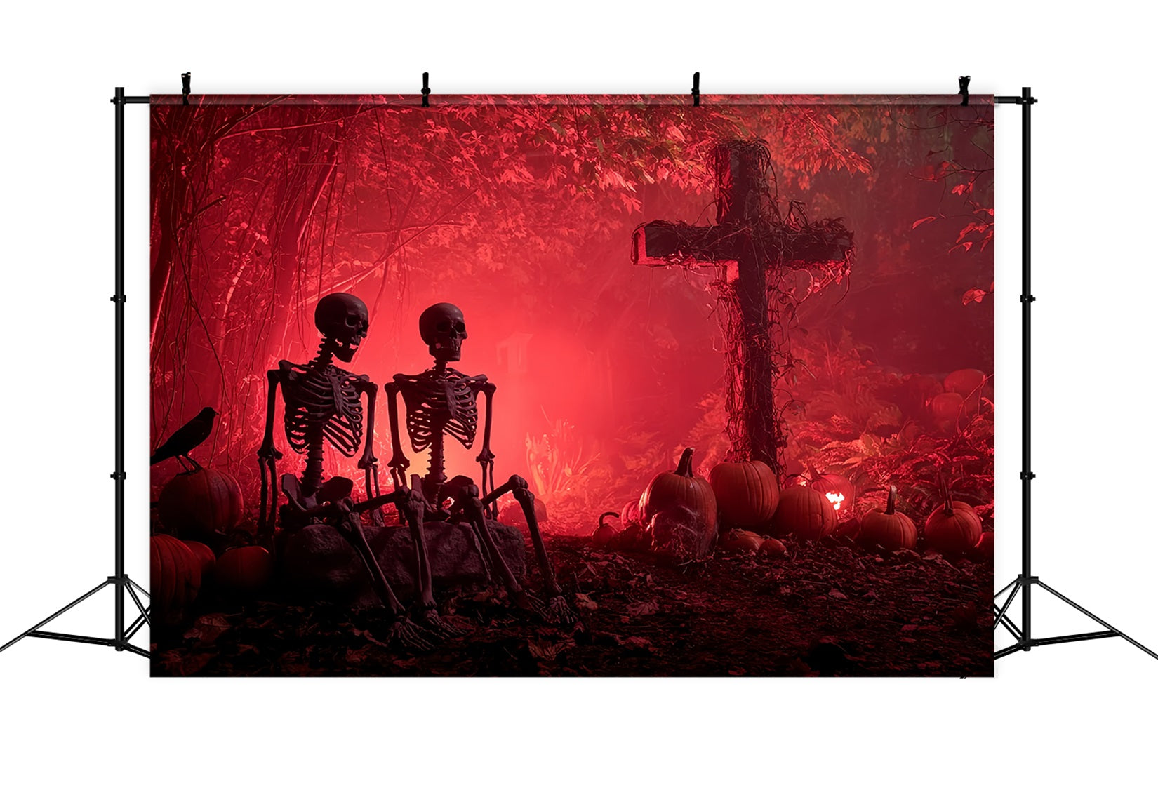 Halloween Scary Backdrop Skeleton Graveyard Red Glow Spooky Halloween Backdrop UK TWW59-75