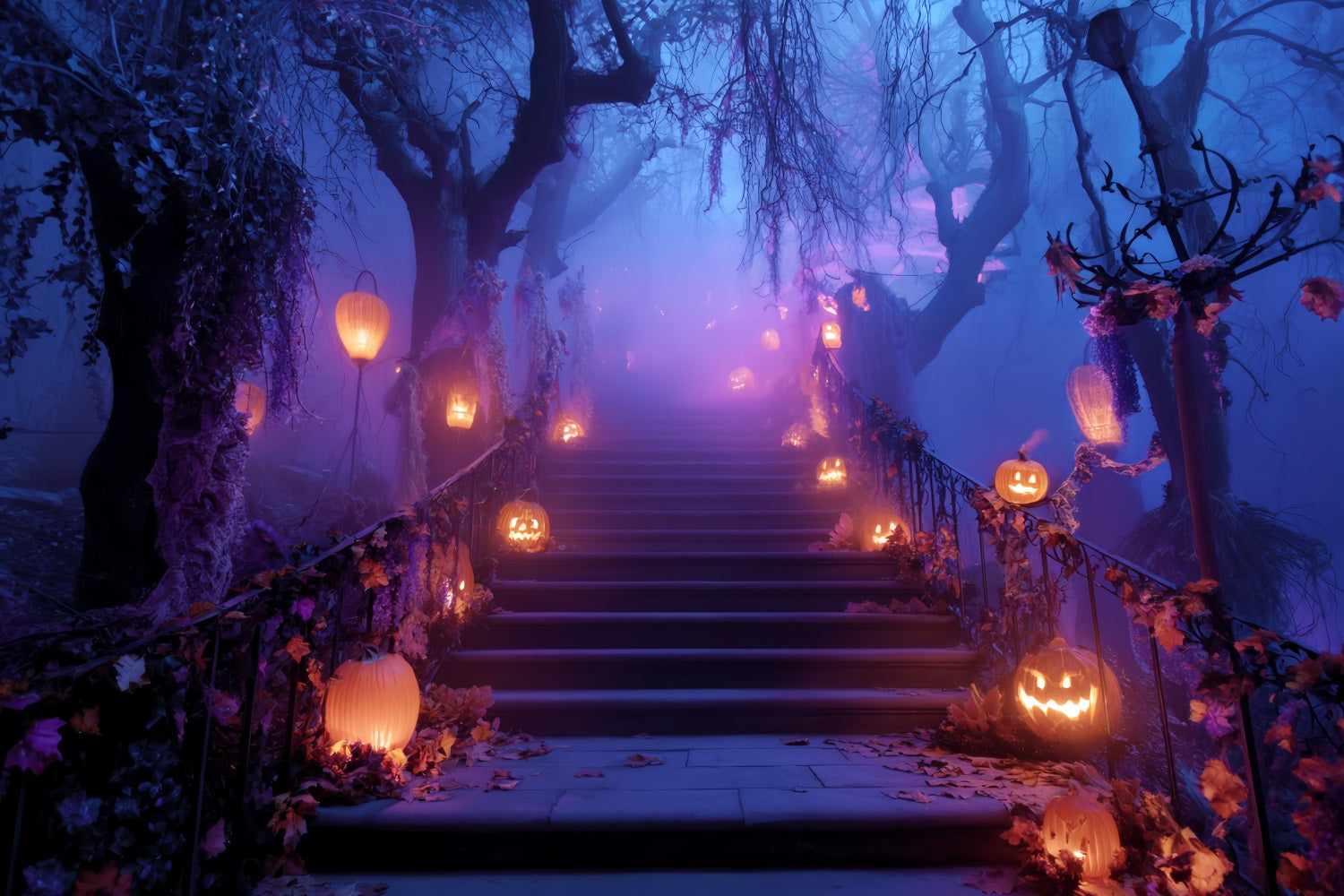 Halloween Color Backdrop Pumpkin Lantern Stairway Path Scary Halloween Backdrops UK TWW59-76
