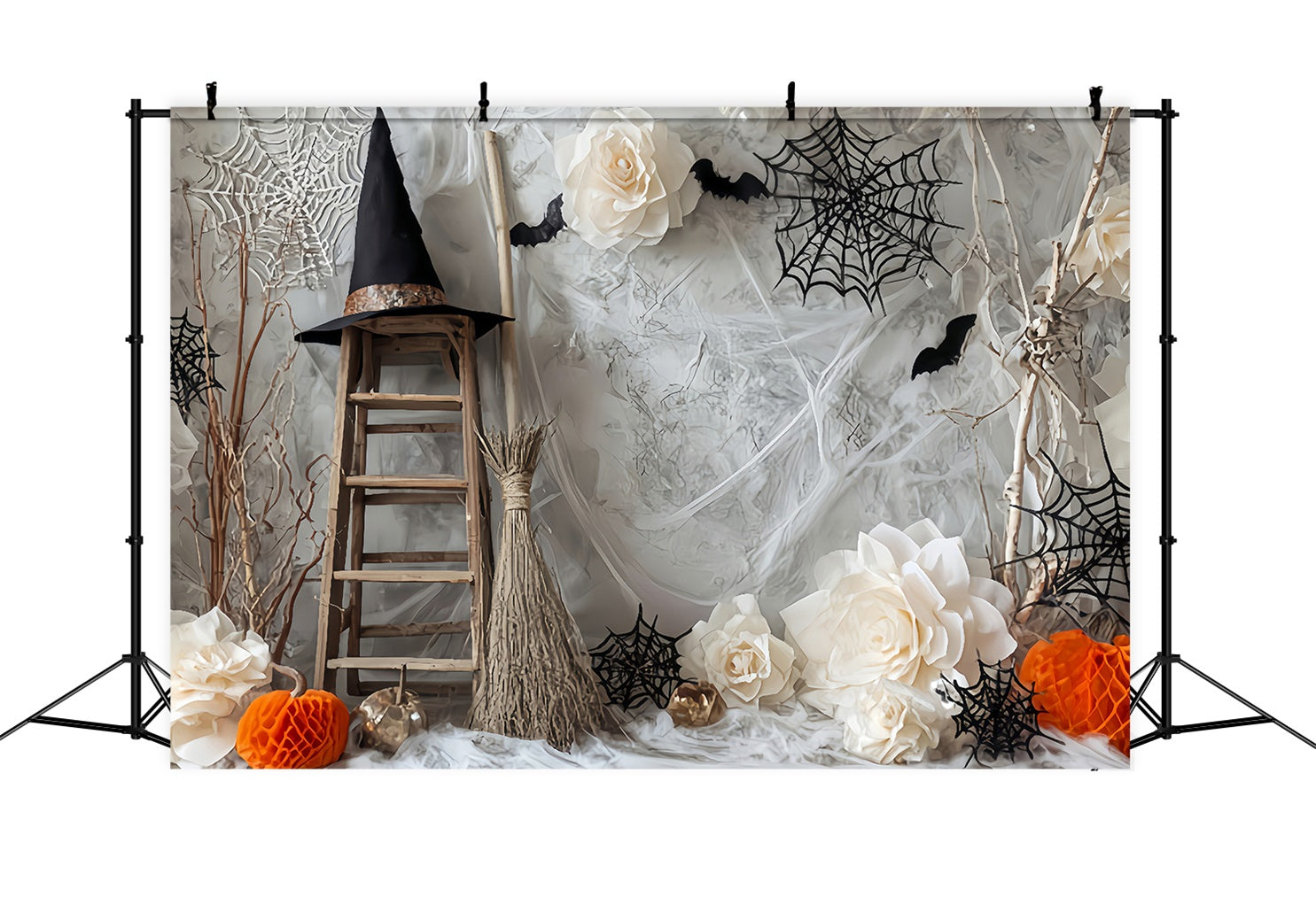 Halloween Spider Backdrop Witch Ladder Bats Flower Halloween Photography Backdrop UK TWW59-78