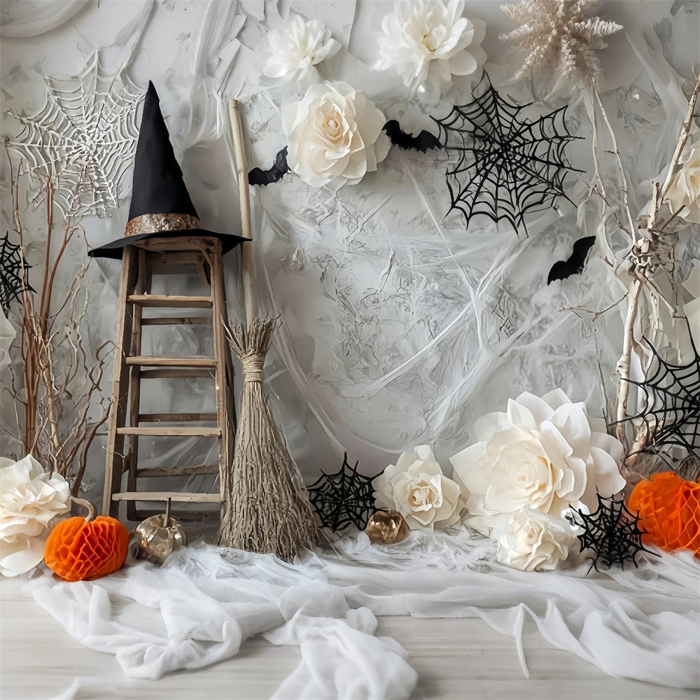 Halloween Spider Backdrop Witch Ladder Bats Flower Halloween Photography Backdrop UK TWW59-78