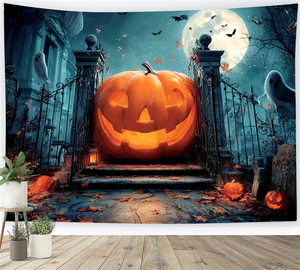 Halloween Creepy Backdrop Giant Pumpkin Ghostly Gate Halloween Backdrop Ideas UK TWW59-79