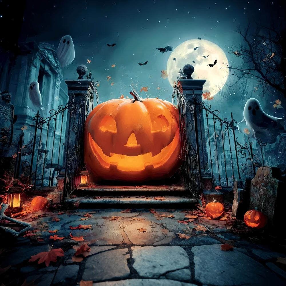 Halloween Creepy Backdrop Giant Pumpkin Ghostly Gate Halloween Backdrop Ideas UK TWW59-79