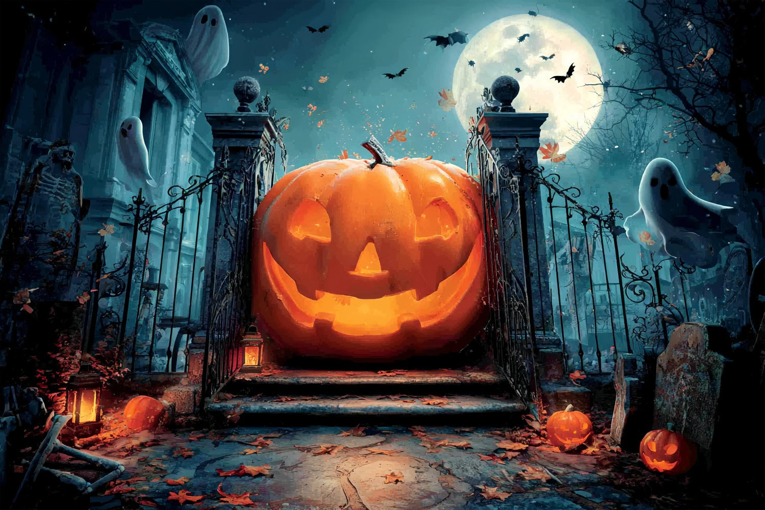Halloween Creepy Backdrop Giant Pumpkin Ghostly Gate Halloween Backdrop Ideas UK TWW59-79