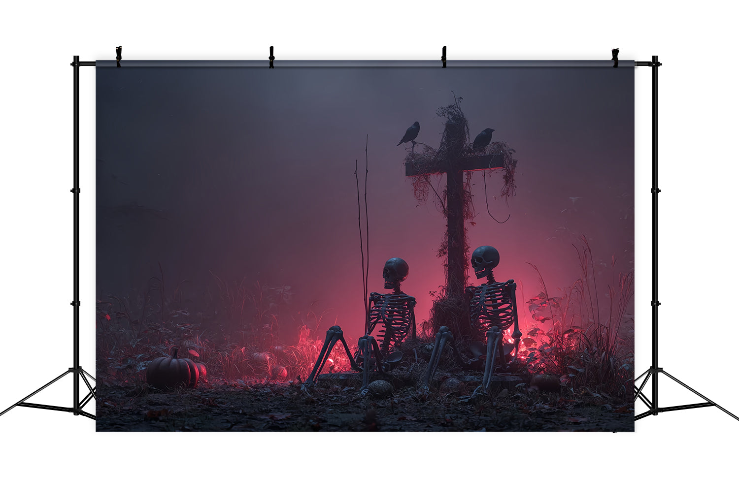 Halloween Horror Backdrop Skeletons Cross Red Mist Scary Halloween Backdrops UK TWW59-80