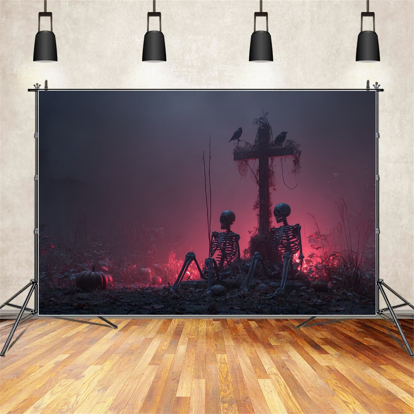 Halloween Horror Backdrop Skeletons Cross Red Mist Scary Halloween Backdrops UK TWW59-80