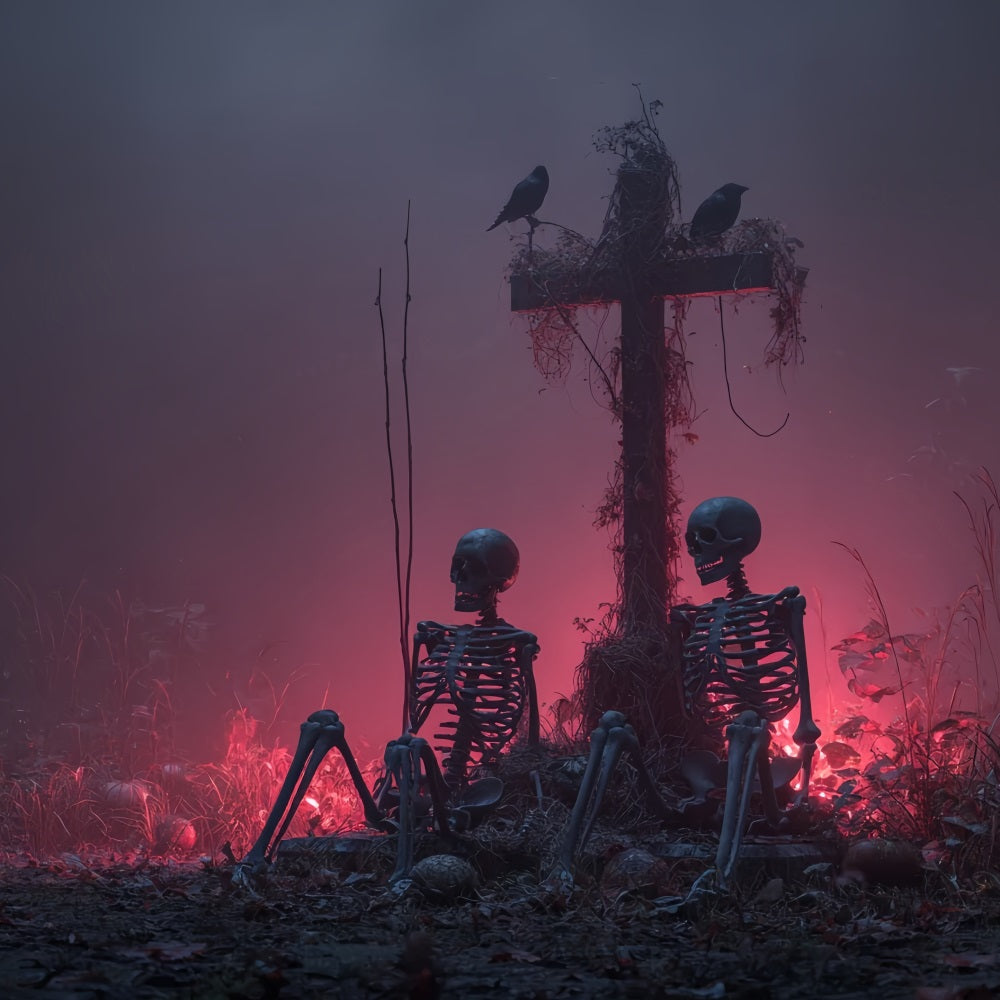 Halloween Horror Backdrop Skeletons Cross Red Mist Scary Halloween Backdrops UK TWW59-80