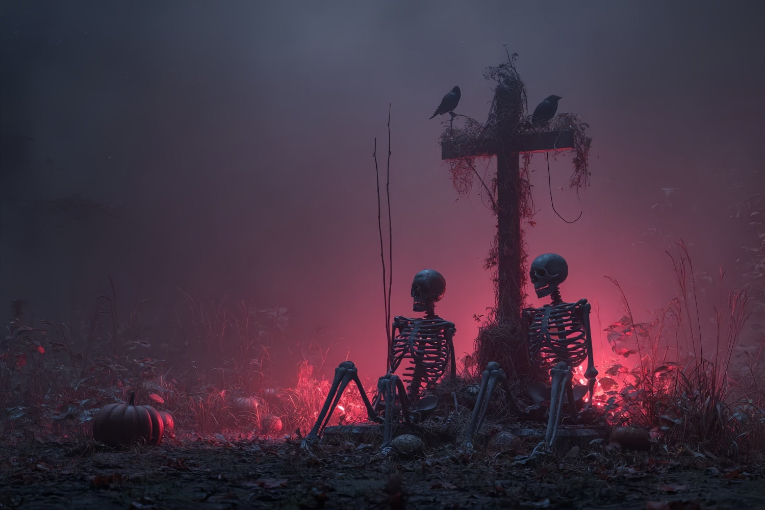 Halloween Horror Backdrop Skeletons Cross Red Mist Scary Halloween Backdrops UK TWW59-80