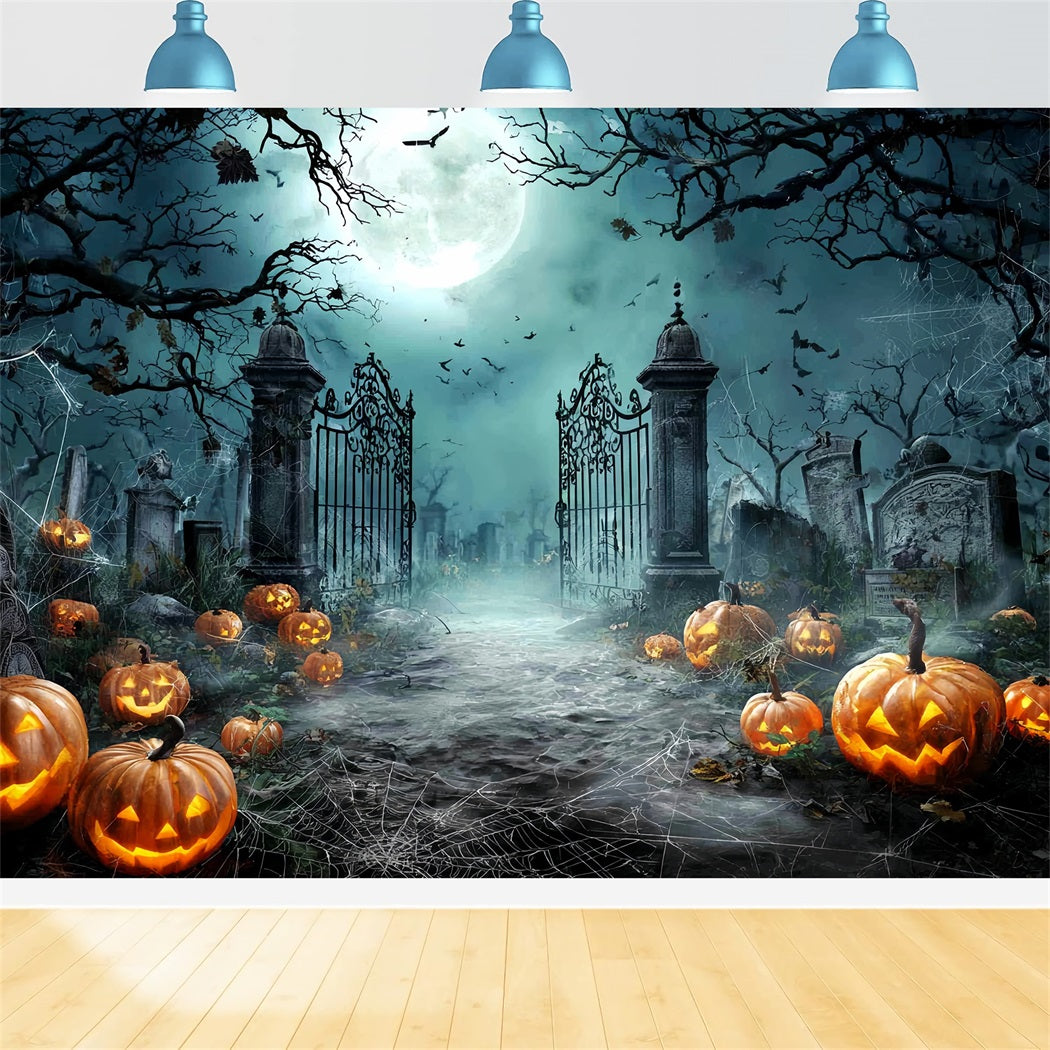Halloween Graveyard Backdrop Moonlit Graveyard Pumpkins Halloween Photo Backdrops UK TWW59-81