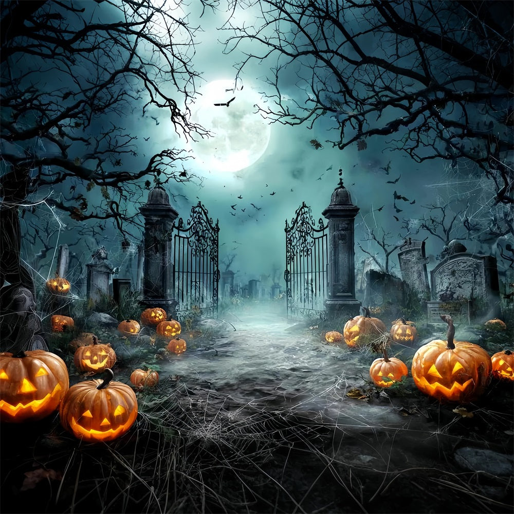 Halloween Graveyard Backdrop Moonlit Graveyard Pumpkins Halloween Photo Backdrops UK TWW59-81