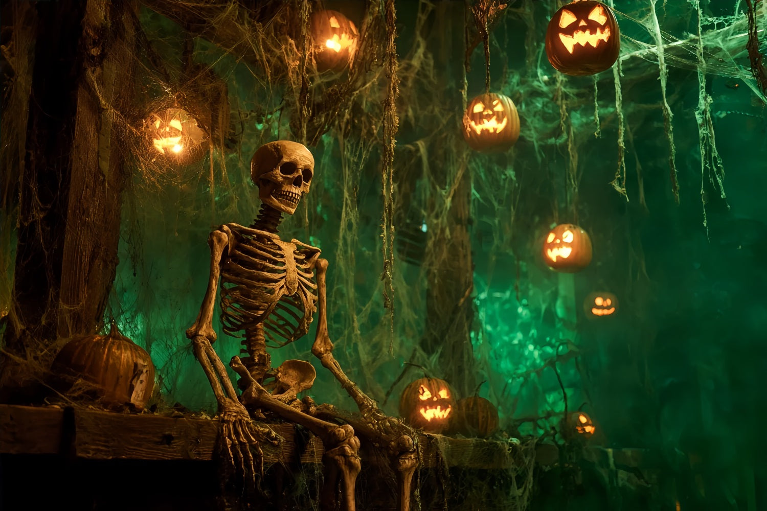Halloween Scary Backdrop Skeleton Lantern Haunted Forest Spooky Halloween Backdrop UK TWW59-82