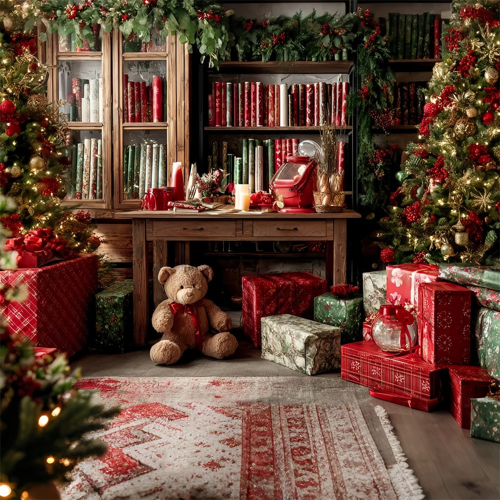 Santa Workshop Backdrop Christmas Gift Wrap Cozy Library Christmas Backdrop UK TWW59-85