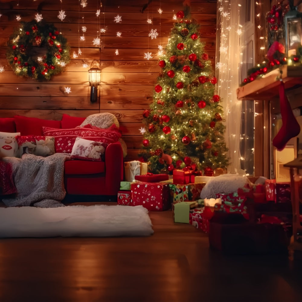 Santa Workshop Backdrop Rustic Cabin Living Room Christmas Photo Backdrop UK TWW59-87