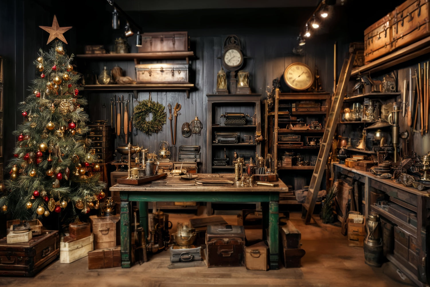 Santa's Workshop Backdrop Vintage Workshop Festive Decor Christmas Backdrop for Photos UK TWW59-88