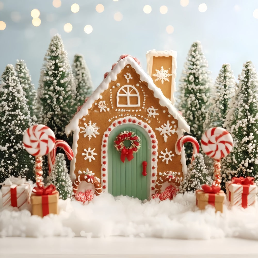 Gingerbread House Backdrop Candy Forest Gingerbread House Christmas Backdrops for Photography UK TWW59-89