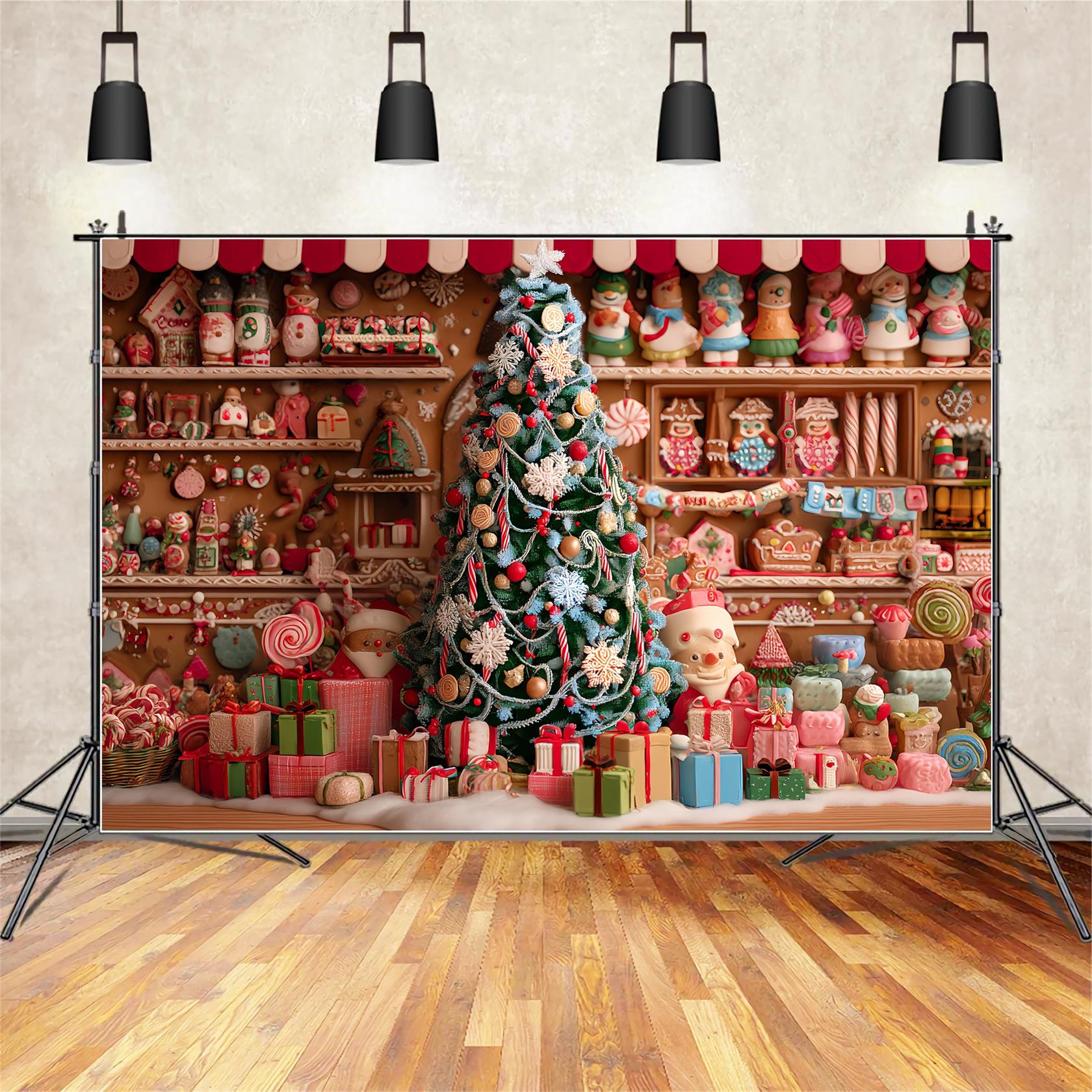Gingerbread House Backdrop Gingerbread Bakery Christmas Tree Christmas Backdrop UK TWW59-91