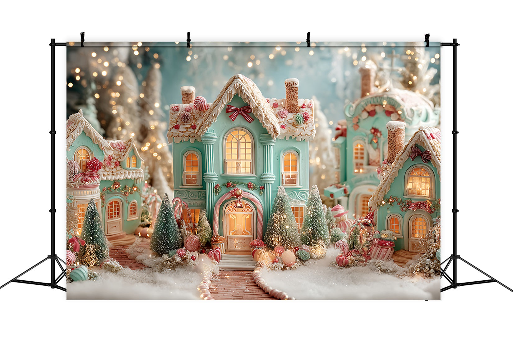 Gingerbread House Backdrop Candy Village Gingerbread Homes Christmas Backdrop Ideas UK TWW59-94