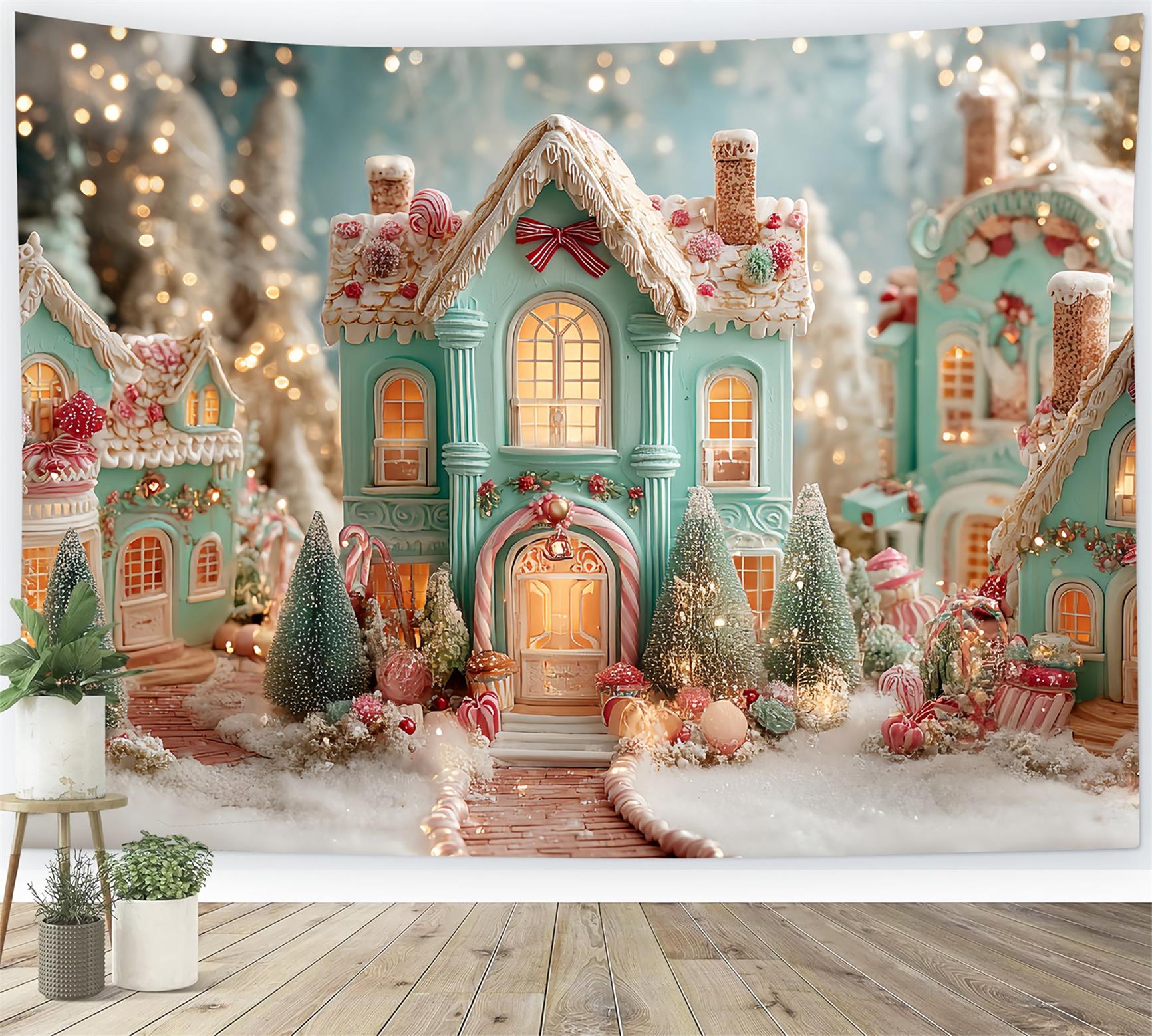 Gingerbread House Backdrop Candy Village Gingerbread Homes Christmas Backdrop Ideas UK TWW59-94