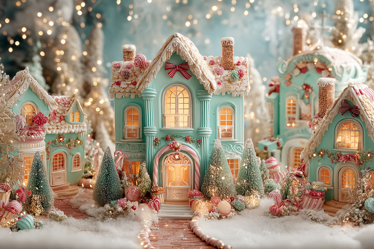 Gingerbread House Backdrop Candy Village Gingerbread Homes Christmas Backdrop Ideas UK TWW59-94